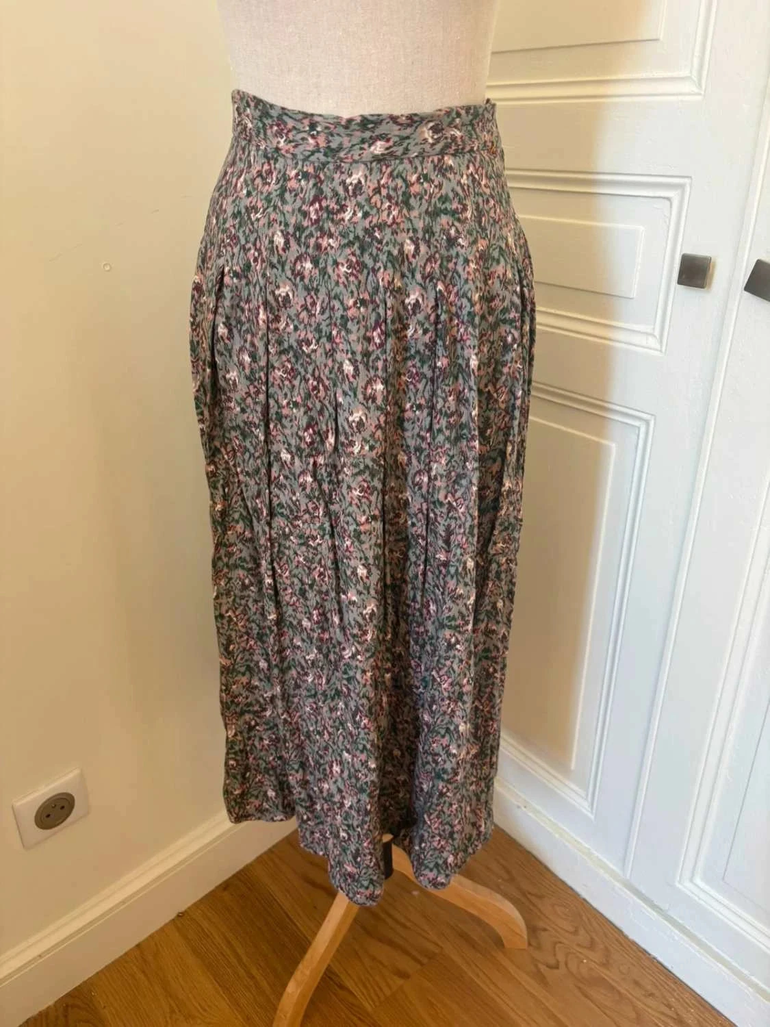 Jupe vintage Herman Geist plissée fluide fleurs abstraites pastel rayon Japon